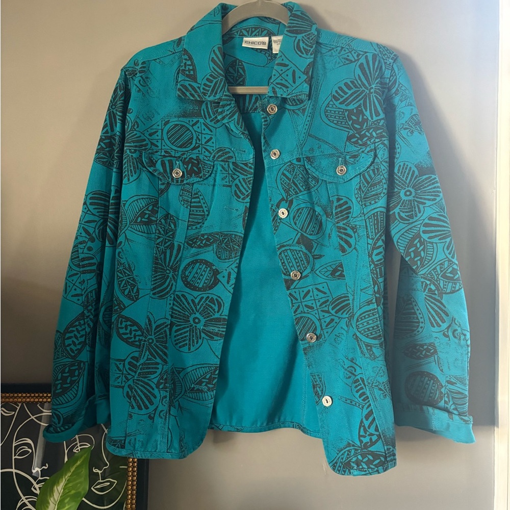 Chico's Vintage 90s/Y2K Teal Denim Jacket